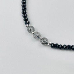 Бусы из черной Шпинели и Кварца с Турмалином 38 см +