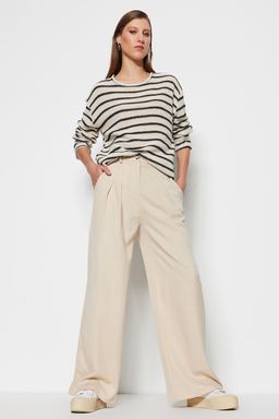 TRENDYOLMILLA Ekru Keten Gorunumlu Wide Leg/Genis Paca Dokuma Pantolon TWOSS23PL00269  фото 2