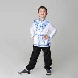 Русская народная рубаха «Гжель», атлас, белая, р-р 34, рост 140 см