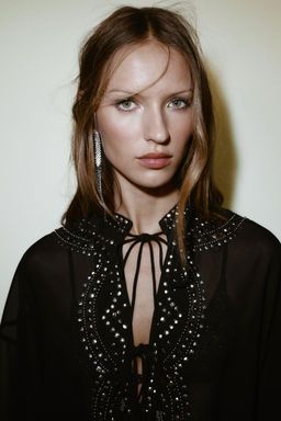 SEMI-SHEER BEADED BLOUSE - Zara фото 13