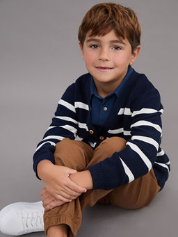 V Yaka ?izgili Erkek ?ocuk Triko H?rka