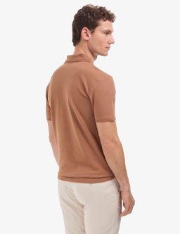 A__k Kahverengi Slim Fit %100 Pamuk D__meli Polo Yaka Basic Ti__rt
