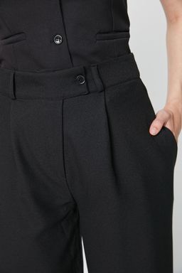 Siyah Wide Leg/Genis Paca Dokuma Kumas Pantolon TWOAW22PL0263 Palazzo