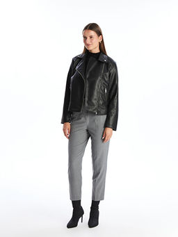 Biker Yaka Kad?n Deri G?r?n?ml? Ceket