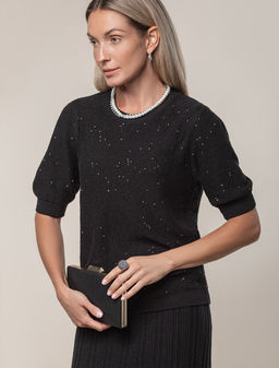 VILATTE / Джемпер из хлопковой пряжи с пайетками