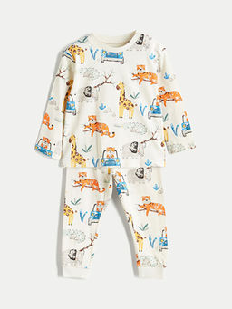 Bisiklet Yaka Bask?l? Erkek Bebek Pijama Tak?m