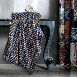 Missoni-3002 Полотенце махровое 34х78см, плотность 375гр/м2, 100% хлопок, велюр, синий, Bolangde (Китай)
