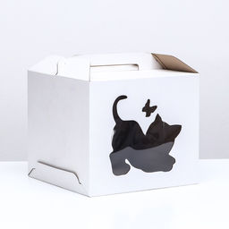Цена за 5 шт. Кондитерская упаковка Котенок, 2 окна, белая, 35 х 35 х 31 см