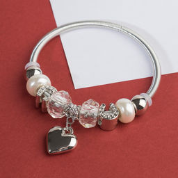 Браслет с жемчугом Марджери сердце, цвет белый в серебре, d=6,5 см - Queen fair фото 2