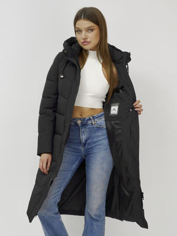 Пальто утепленное стеганное зимнее с капюшоном женское черного цвета 9636_1Ch - Mtforce фото 18