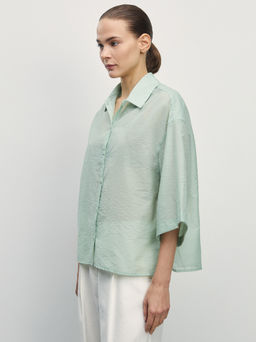 Рубашка из хлопка с коротким рукавом / Zarina фото 4