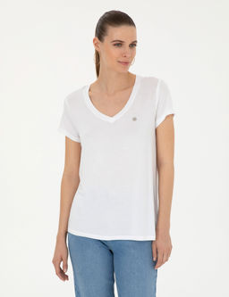 Beyaz Comfort Fit V Yaka Basic Ti__rt