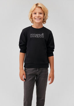 Mavi Logo Bask?l? Siyah Sweatshirt