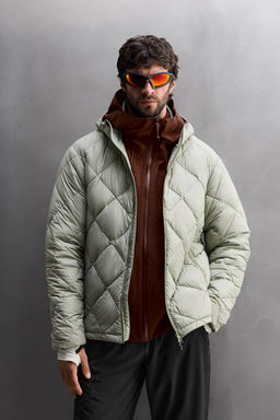 HOODED 100% FEATHER DOWN PUFFER JACKET