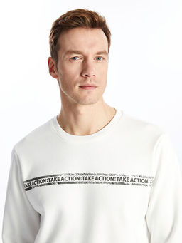 Bisiklet Yaka Bask?l? Erkek Kal?n Sweatshirt