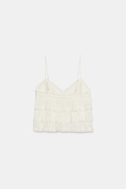 TOP GASA VOLANTES BORDADOS / Blanco roto