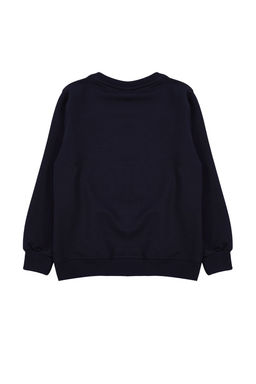 Lacivert Erkek Cocuk Mevsimlik-Ince Ay?c?k Desenli Orme Sweatshirt TKDAW25SW00007