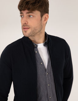Lacivert Slim Fit Fermuarl_ Triko H_rka