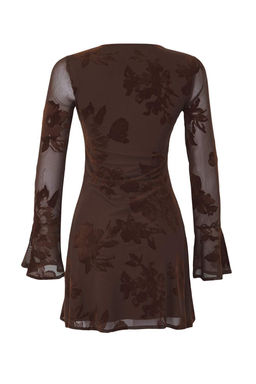 Cok Renkli Flok Bask?l? Bodycon Mini Tul Flare Kollu Astarl? Esnek Orme Elbise TWOAW26EL00029 - Trendyolmilla фото 6