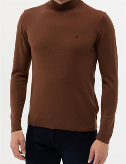 Kahverengi Slim Fit Yar_m Bal_k__ Yaka Basic Triko Kazak - Pierre cardin фото 6