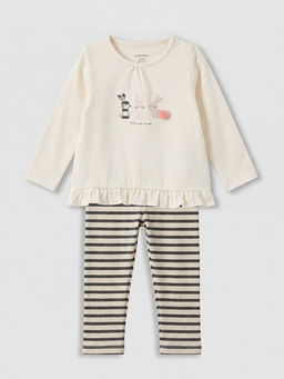 Bask?l? K?z Bebek Bluz ve Tayt