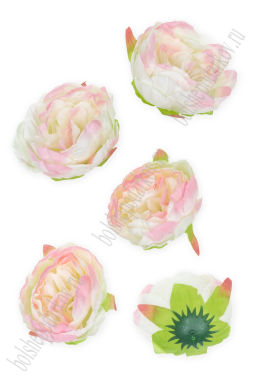 Головки цветов "Пион" 9 см (5 шт) SF-7874, белый/розовый