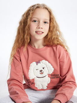 Bisiklet Yaka Nak??l? Uzun Kollu K?z ?ocuk Sweatshirt