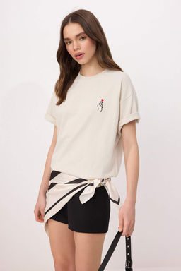 Tas Nak?sl?/Islemeli Oversize/Genis Kal?p %100 Pamuk Orme T-Shirt TWOSS26TS00165 - Trendyolmilla фото 2