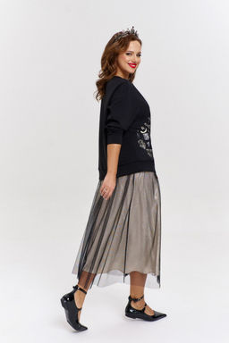 Бежевый расширенный мидиюбка из шелка и сетки с разрезом AVE RARA 3017 шампанское  фото 3