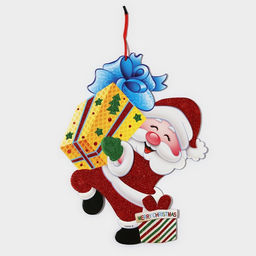 Новогоднее украшение настенное Дед мороз с подарком, подвеска, 42,5х32 см