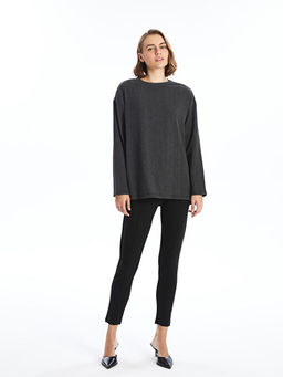 Bisiklet Yaka D?z Uzun Kollu Oversize Kad?n Bluz