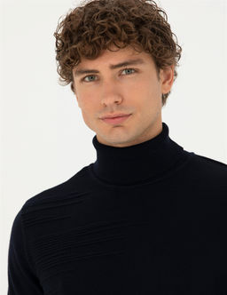 Lacivert Slim Fit Bal_k__ Yaka Triko Kazak - Pierre cardin фото 2