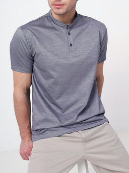 Джемпер мужской с воротником поло короткий рукав GREG G154-PM4-LT1636 (сине-серый)  фото 2
