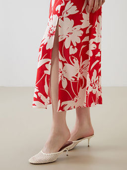 U Yaka ?i?ekli Ask?l? Elbise