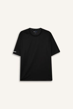 DeFactoFit Boxy Fit Bisiklet Yaka Arma Bask?l? Bask?l? Sporcu K?sa Kollu Tisort