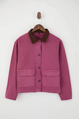 Pembe Fitilli Kadife Yaka Detayl? Denim Gomlek Ceket TWOAW26CE00004