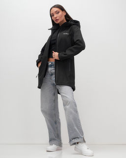 Парка спортивная женская с капюшоном softshell черного цвета 9568Ch