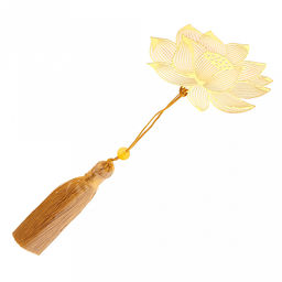 Закладка для книги "Кувшинка" 6,2х4,3см металл под золото, с подвеской-кисточкой 12,5см, на картоне, в п/эт пакете (Китай)