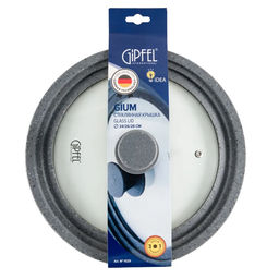 1029 GIPFEL Крышка GIUM стеклянная на 3 размера 24,26,28 см с силиконовым ободом Цвет: темно-серый. Материал: закаленное стекло, силикон, нерж. сталь 18/8  фото 5