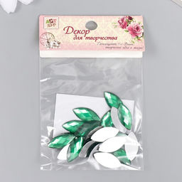 Декор для творчества пластик Стразы листок. Ярко-зелёный (набор 20 шт) 1,8х0,9 см - Арт узор фото 4