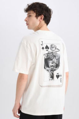 Batman Boxy Fit Bisiklet Yaka S?rt Bask?l? K?sa Kollu Tisort