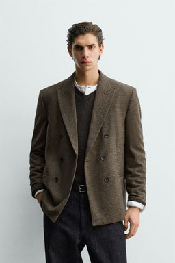 WOOL BLEND CHECK DOUBLE-BREASTED BLAZER - Zara фото 2