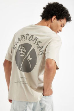 Comfort Regular Fit Rahat Kal?p Bisiklet Yaka Bask?l? K?sa Kollu Tisort