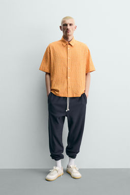 CAMISA RELAXED FIT ESTRUCTURA CUADROS / Naranjas