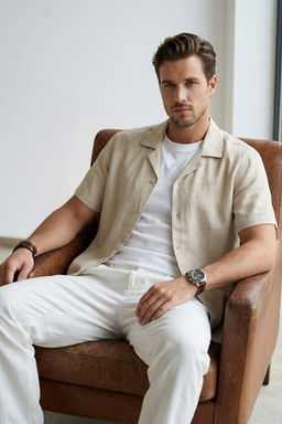 Ekru Oversize Erkek Gomlek TMNSS26GO00022