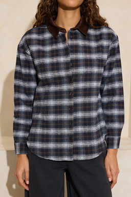 Kahverengi Ekoseli Yakas? Fitilli Oversize Kal?p Flanel Gomlek TWOSS26GO00038 - Trendyolmilla фото 5