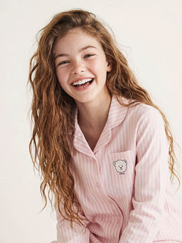 G?mlek Yaka K?z ?ocuk Pijama Tak?m?