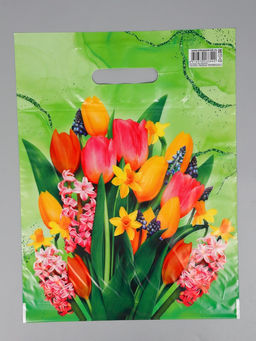 Цена за 50 шт. Пакет подарочный «Нежный букет» полиэтиленовый с вырубной ручкой, 30×40 см, 30 мкм