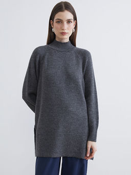 Bal?k?? Yaka Oversize Kad?n Triko Tunik