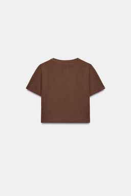 CAMISETA CROPPED MANGA CORTA / Marr?n claro